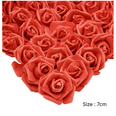 Party Decoration Artificial Foam Rose Heads - Red - 7 Cm - Pack Of 6 Pcs