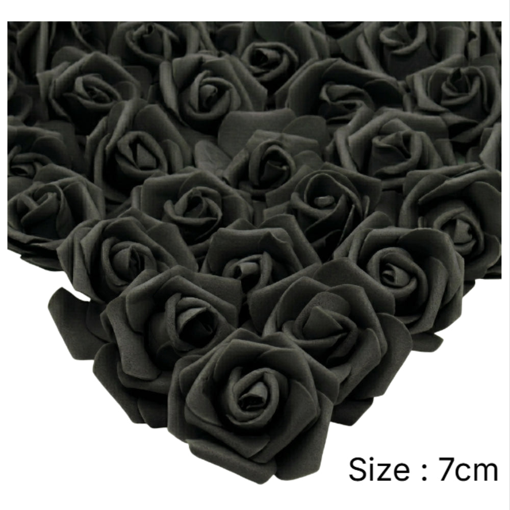 Party Decoration Artificial Foam Rose Heads - Black - 7 Cm - Pack Of 6 Pcs