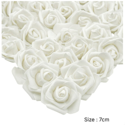 Party Decoration Artificial Foam Rose Heads - White - 7 Cm - Pack Of 6 Pcs