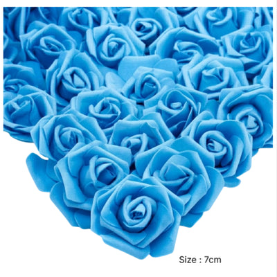 Party Decoration Artificial Foam Rose Heads - Light Blue - 7 Cm - Pack Of 6 Pcs