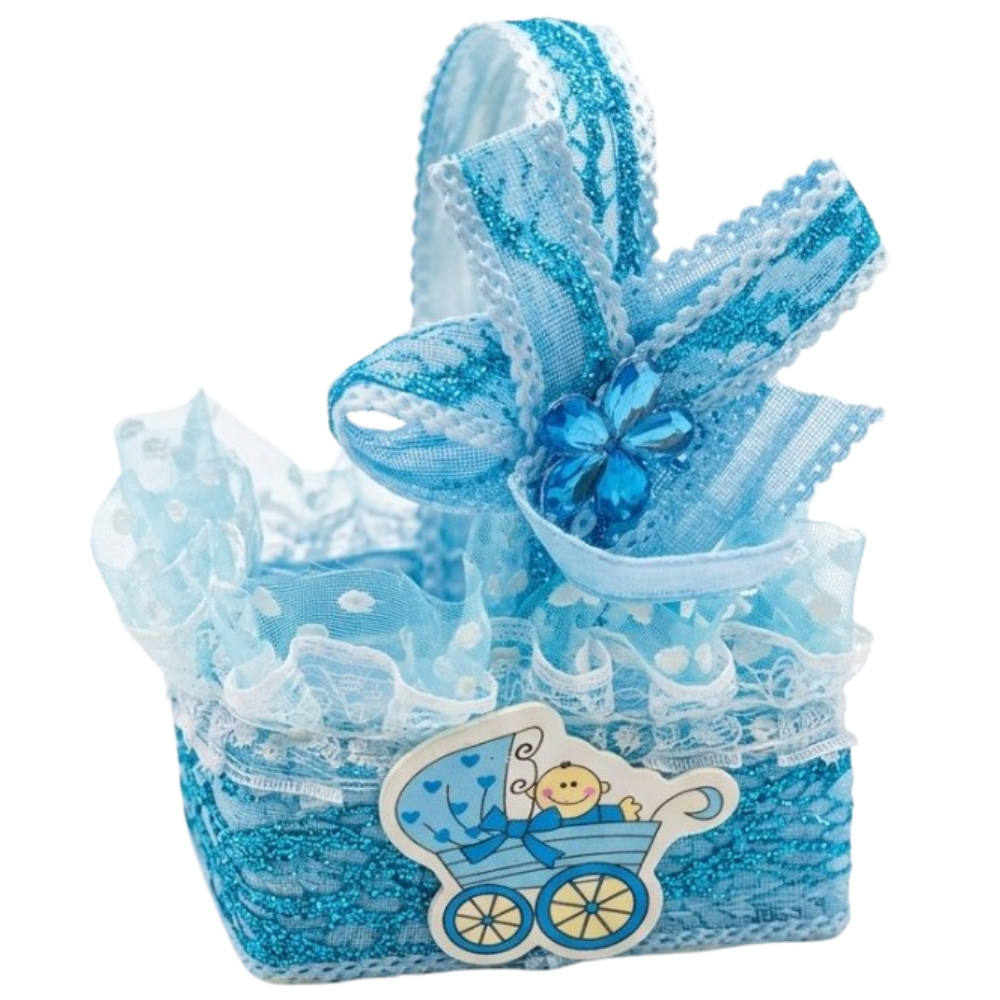 Baby Boy Shower - Charming Party Favor Mini Basket - Blue Colour