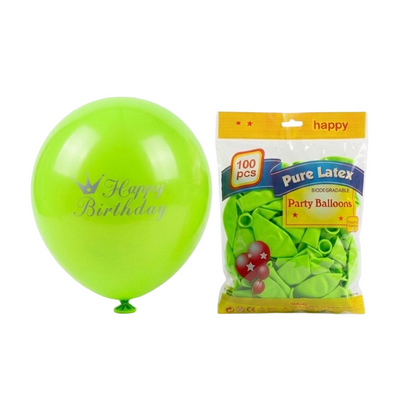 Happy Birthday Printed Balloon - Radium Green Colour - (Pack Of 100Pcs)