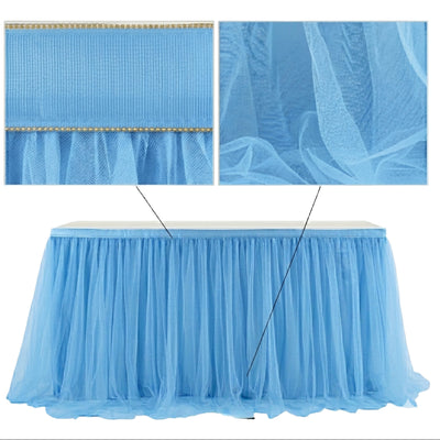 Tulle Fabric Party Decoration Table Skirt - Light Blue - 45.7 M