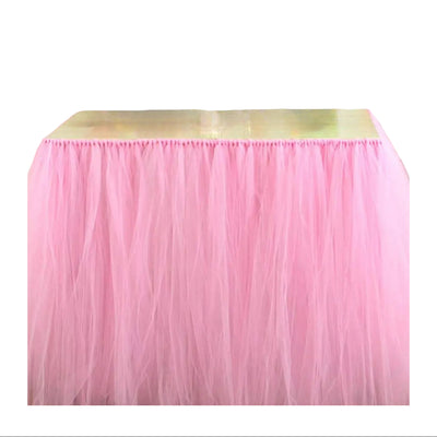 Tulle Fabric Party Decoration Table Skirt - Pink - 45.7 M
