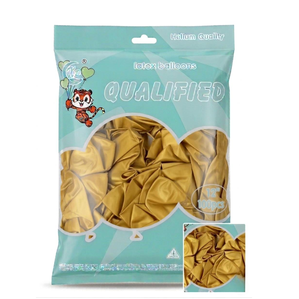Party Decoration Latex Metallic Balloon - Gold Colour - (Pack Of 100Pcs)