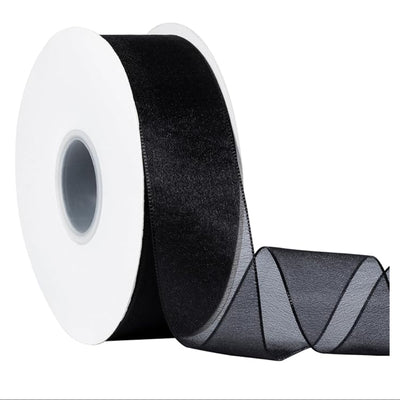 Wired Sheer Organza Ribbon For Craft Decoration - Black - 40 Mm X 9.1 M Roll