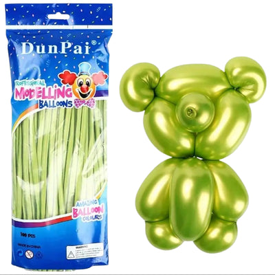 Long And Twisting Balloons For Balloon Animals - Metallic Lime - Pack Of 100 Pcs