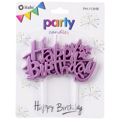 Happy Birthday Letter Candle With Topper - Metallic Purple Colour