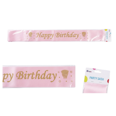 Happy Birthday Party Sash With Cake Printed -Pink Colour