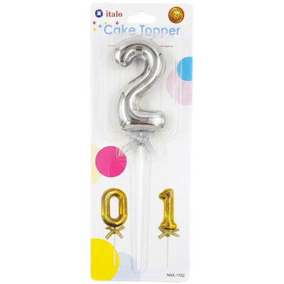 Cake Decoration 2 Number Metallic Cake Topper - Silver Colour