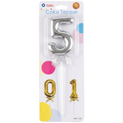 Cake Decoration 5 Number Metallic Cake Topper - Silver Colour