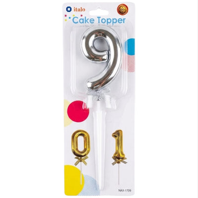 Cake Decoration 9 Number Metallic Cake Topper - Silver Colour