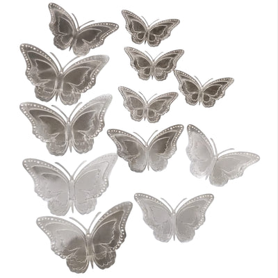 Metallic 3D Butterflies Wall Sticker Decoration - Silver Colour - Pack Of 12 Pcs