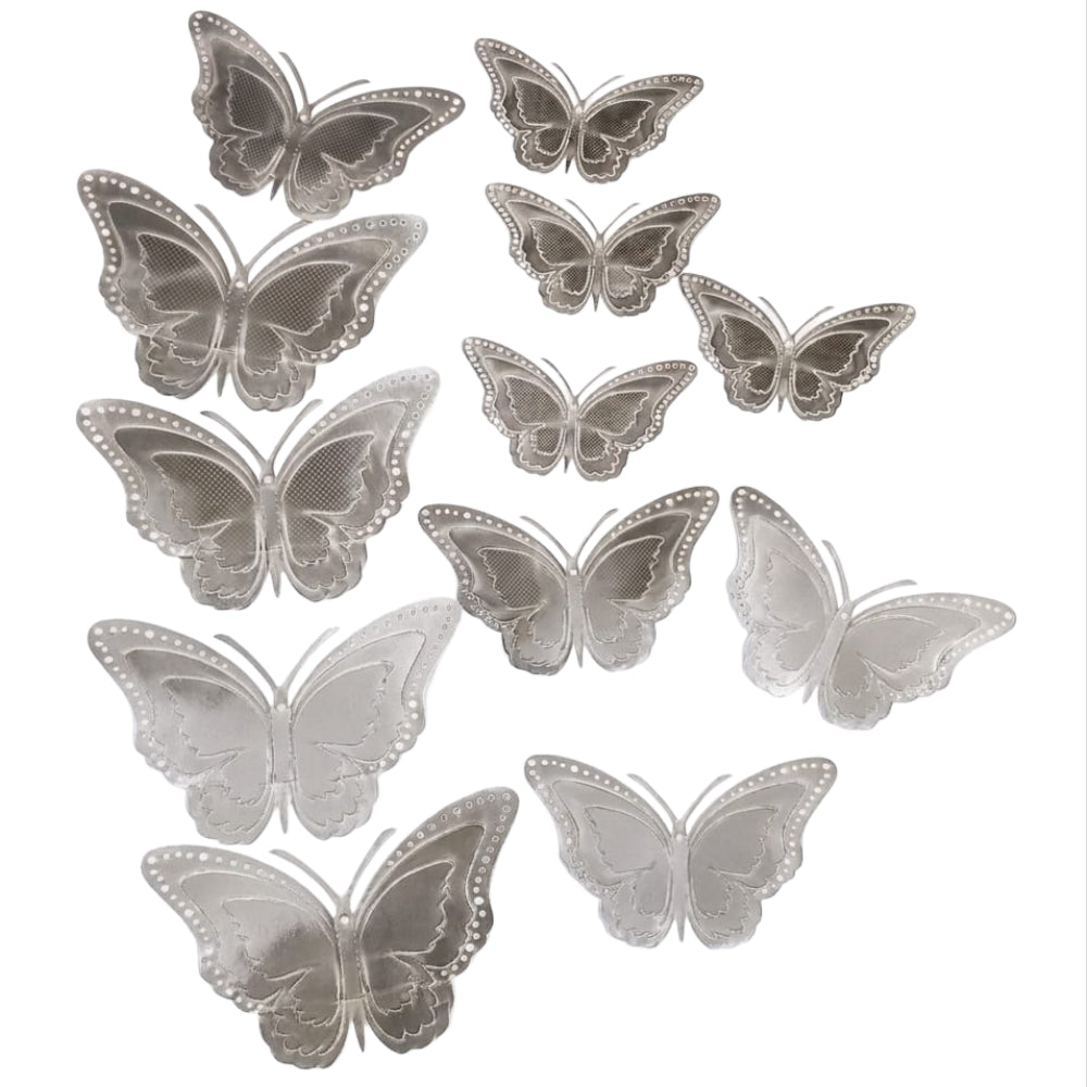 Metallic 3D Butterflies Wall Sticker Decoration - Silver Colour - Pack Of 12 Pcs