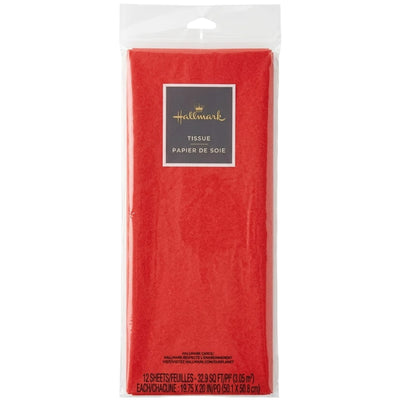Hallmark Gift Wrapping Tissue Paper Plain - Red Colour - Pack Of 12 Sheets - 19.75X20 Inches