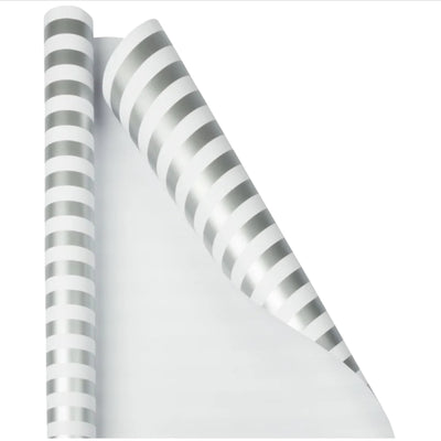 Hallmark Gift Wrapping Paper Roll Stripe Pattern - Silver And White Colour - 3 Meter Roll