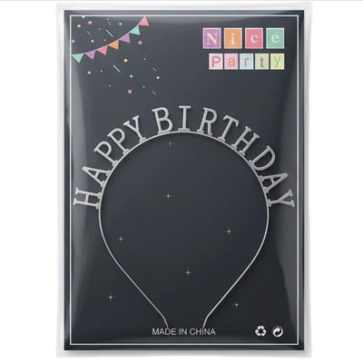 Happy Birthday Party Headband - Party Tiara - Silver