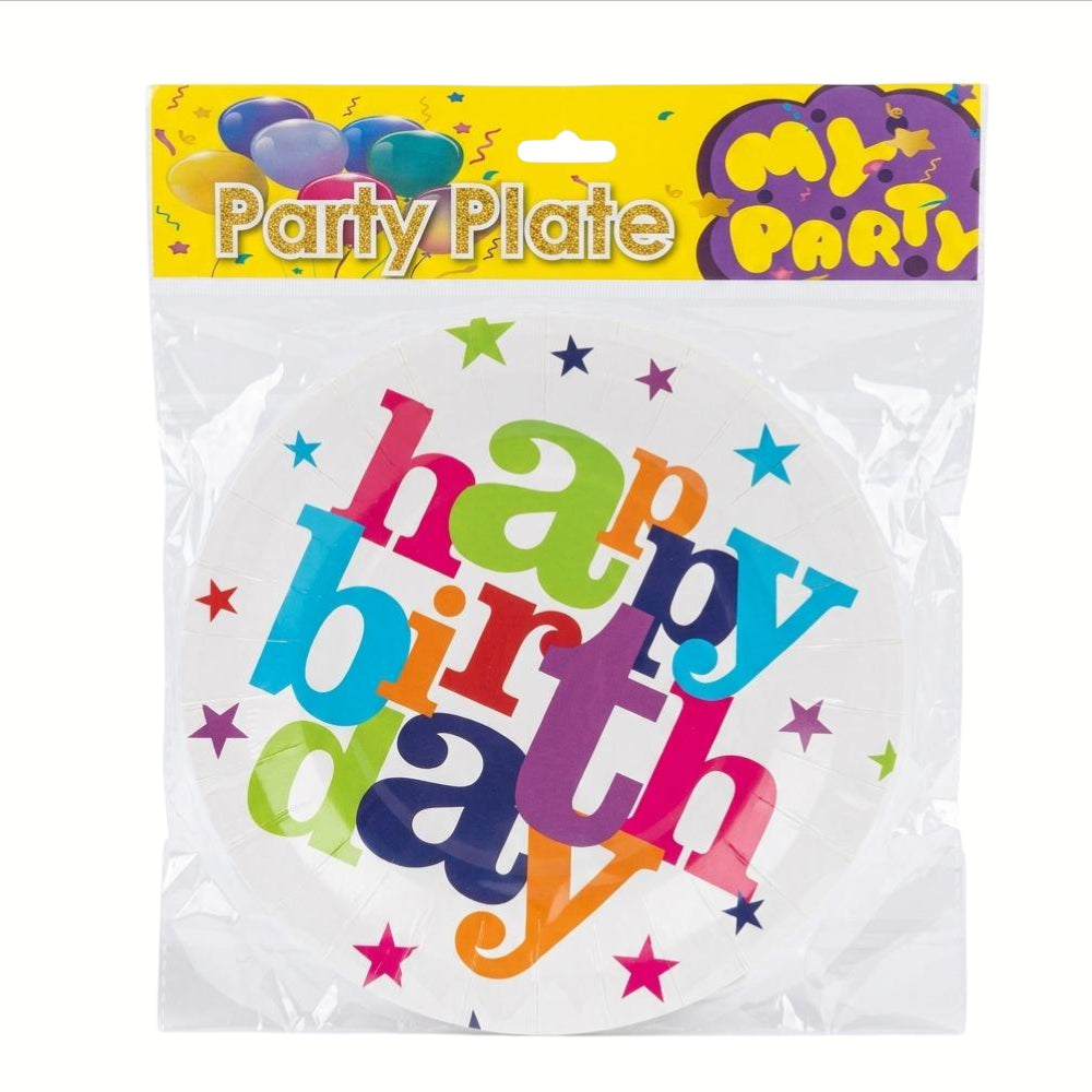 Happy Birthday Star Printed Disposable Party Plates - 9 Inch - Pack Of 6 Pcs