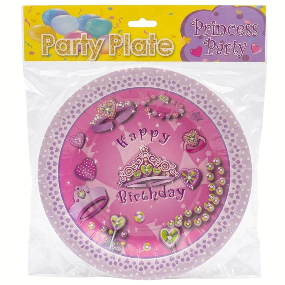 Happy Birthday Crown Printed Disposable Party Plates - 9 Inch - Pack Of 6 Pcs