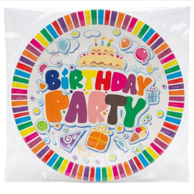 Happy Birthday Cake Printed Disposable Party Plates - 9 Inch - Pack Of 6 Pcs