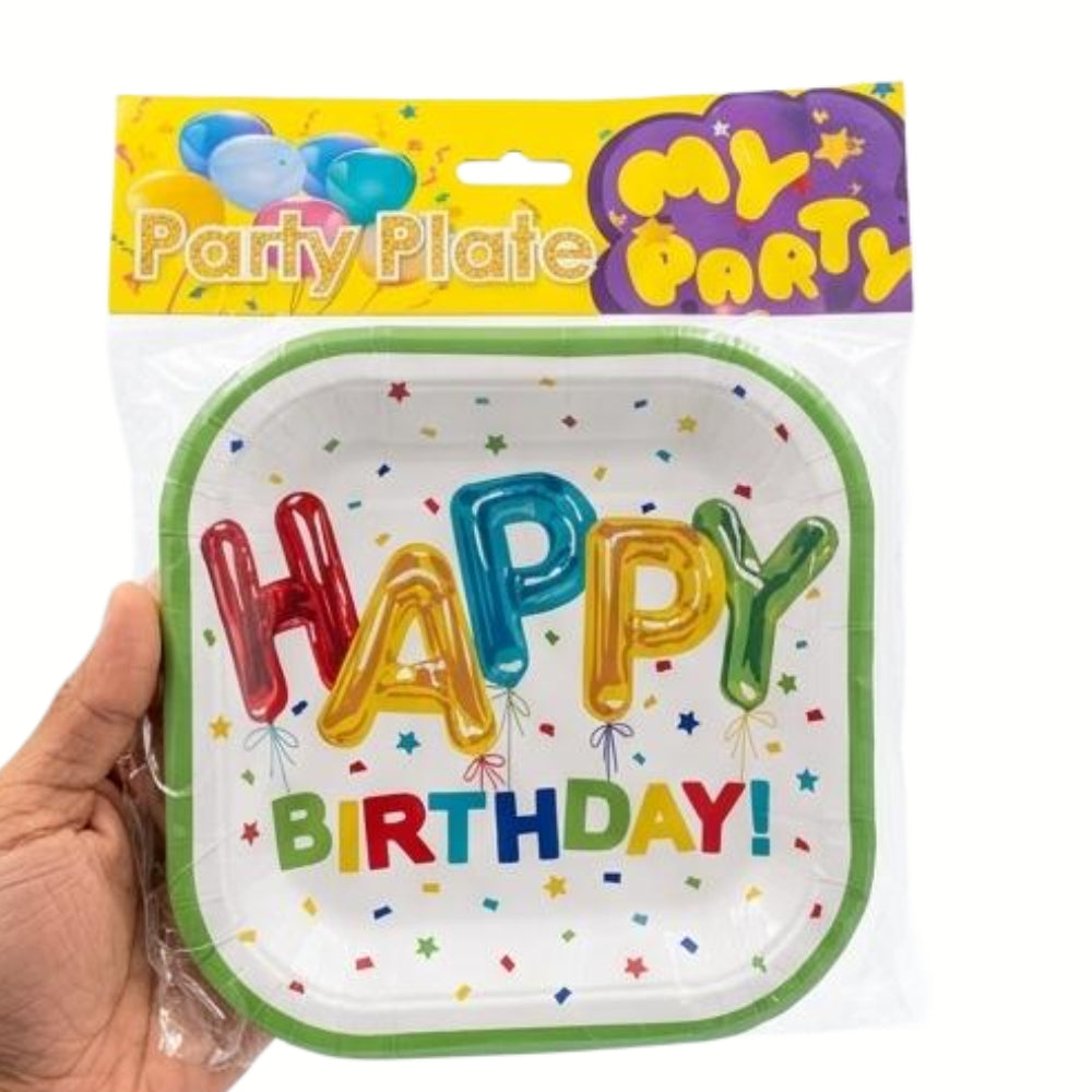Happy Birthday Star Printed Disposable Party Plates - 7 Inch - Pack Of 6 Pcs