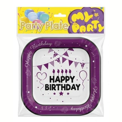 Happy Birthday Flag Banner Printed Disposable Party Plates - 7 Inch - Pack Of 6 Pcs