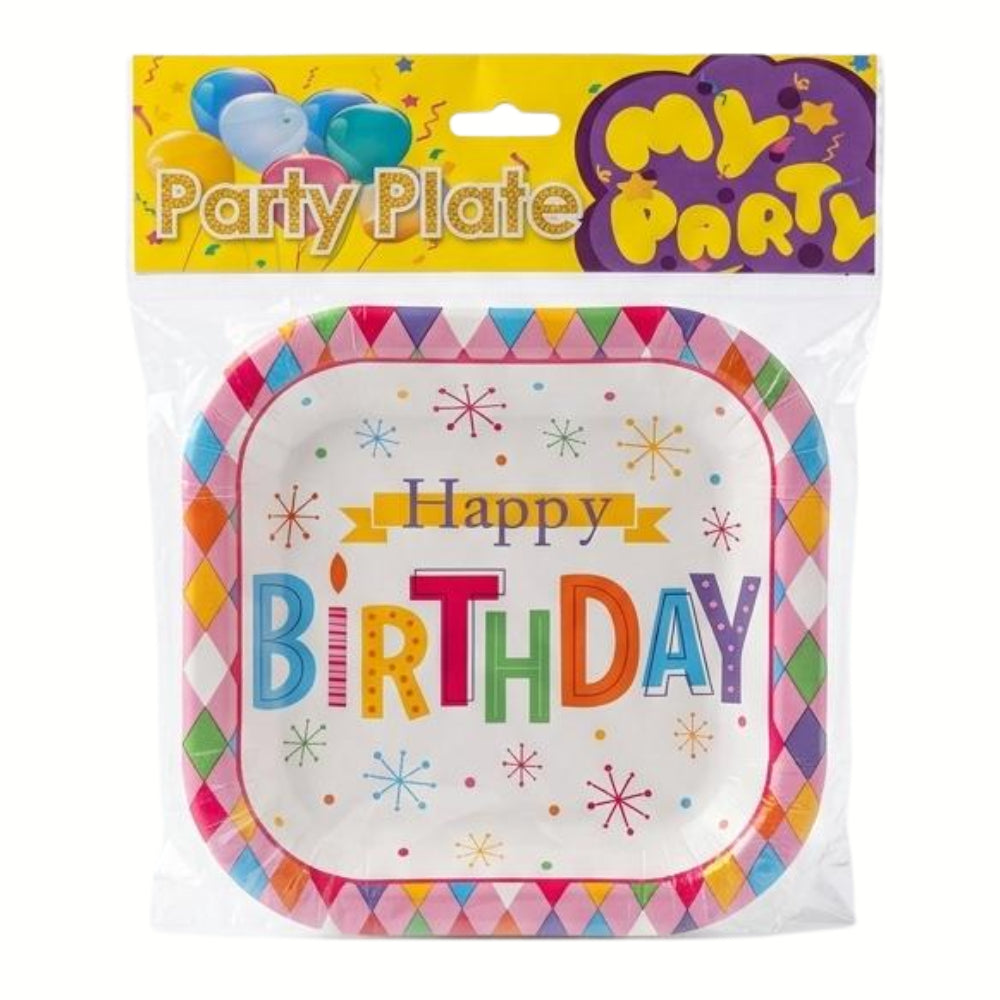 Happy Birthday Snowflake Design Disposable Party Plates - 7 Inch - Pack Of 6 Pcs