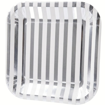 Square Shape Stripes Design Disposable Party Plates - Silver - 9 Inch ( Pack Of 6 Pcs )