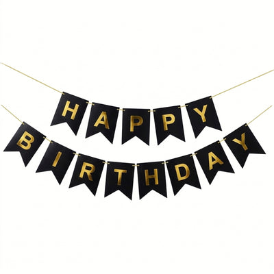 Happy Birthday Party Decoration Banner - Black