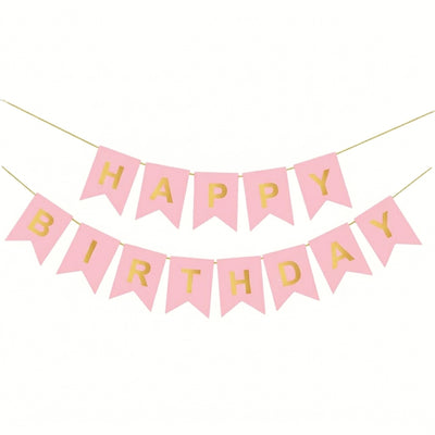 Happy Birthday Party Decoration Banner - Baby Pink