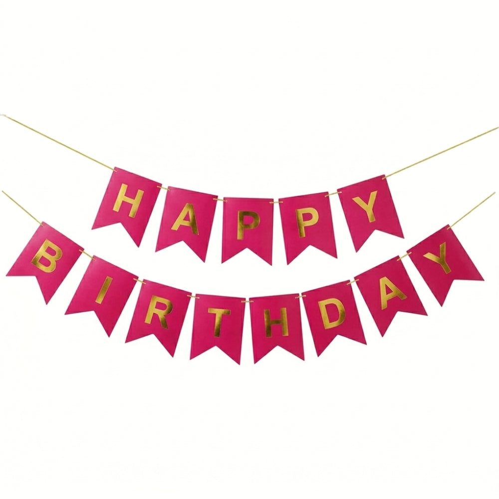 Happy Birthday Party Decoration Banner - Cerise Pink