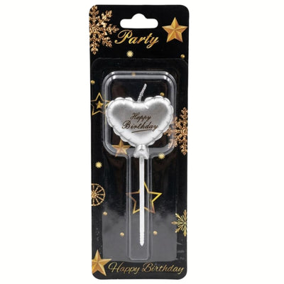 Heart Design Happy Birthday Party Decoration Candle - Silver