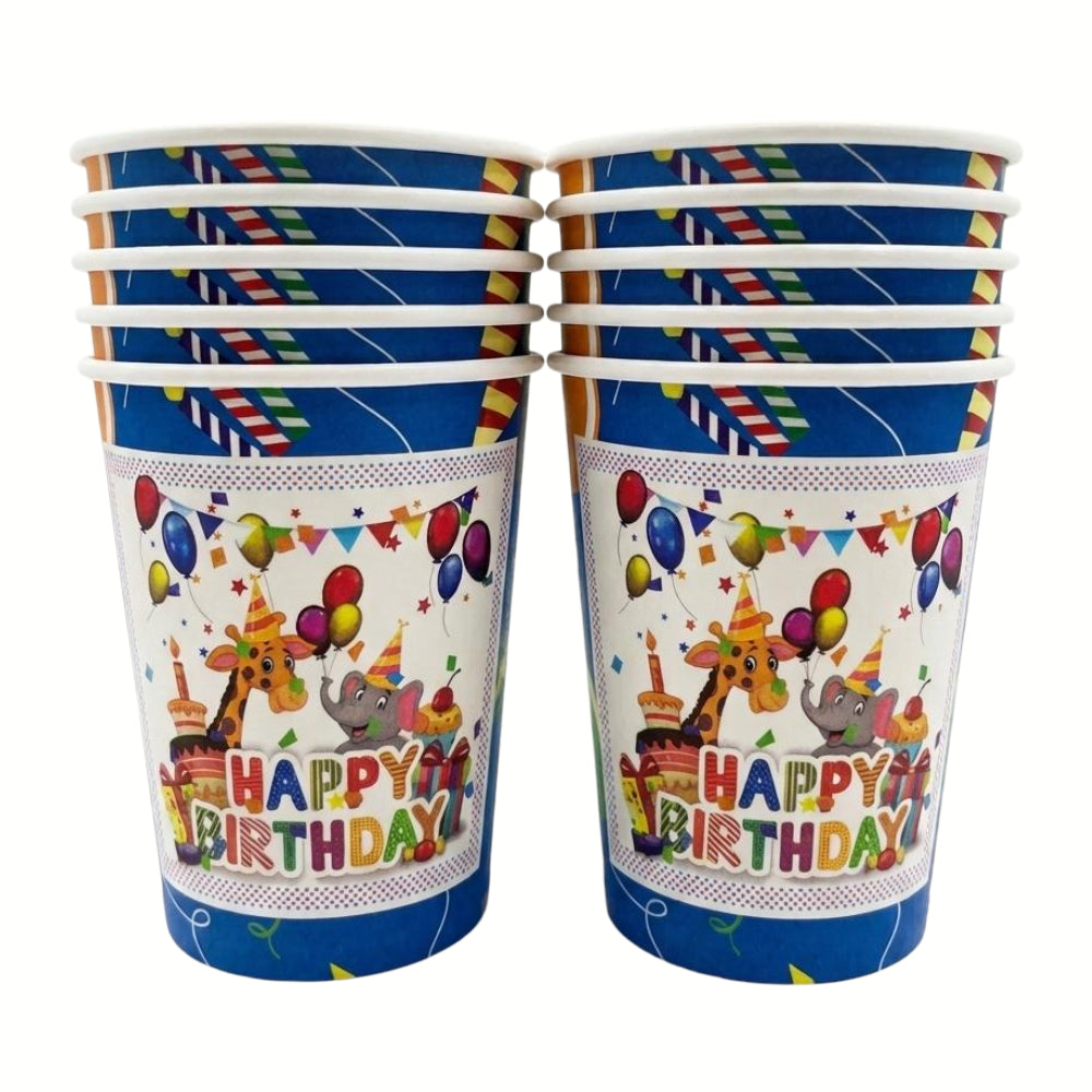 Happy Birthday Animal Theme Disposable Party Cup - Pack Of 10 Pcs