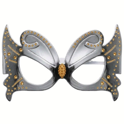 Butterfly Shaped Party Eye Mask - Silver - Pack Of 6 Pcs