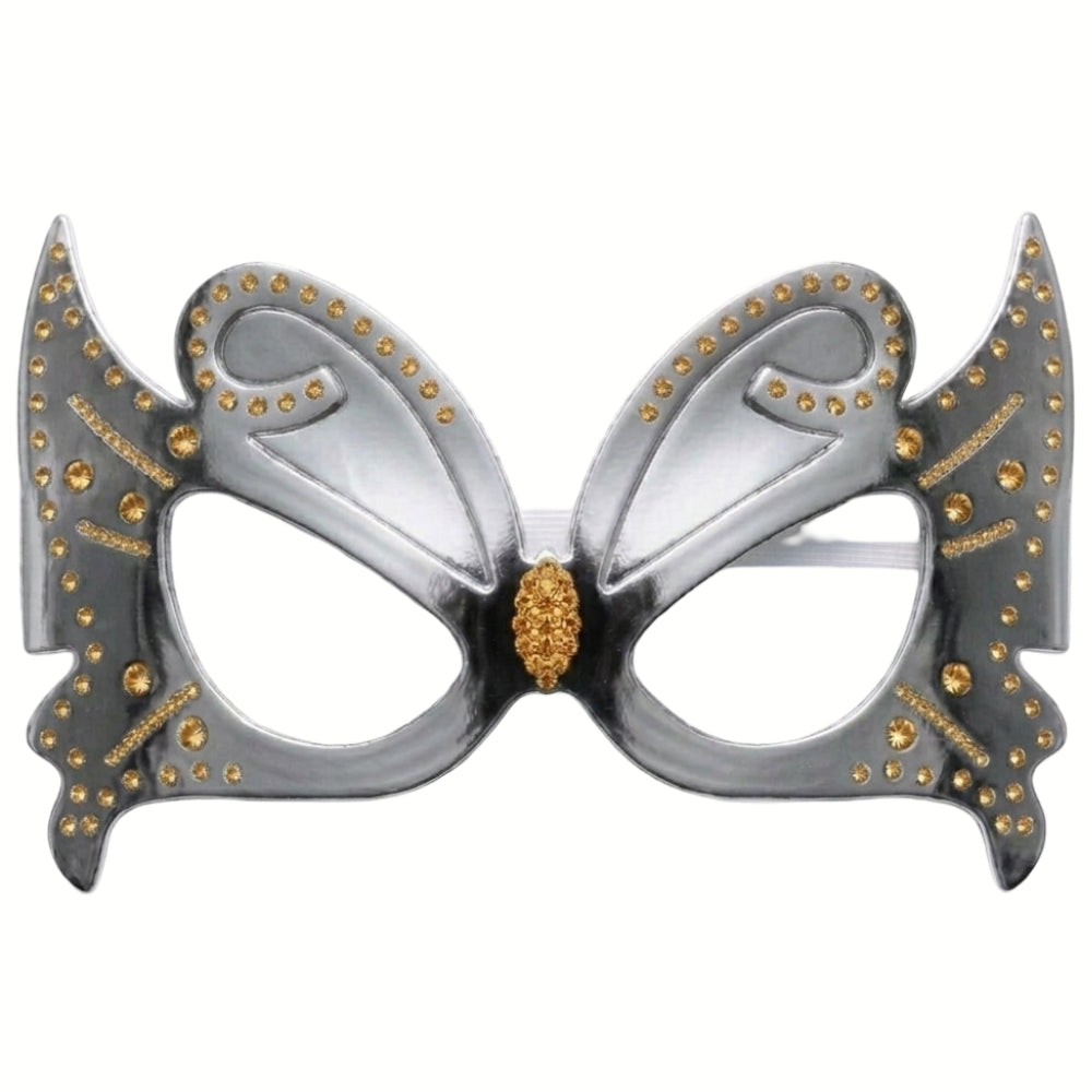 Butterfly Shaped Party Eye Mask - Silver - Pack Of 6 Pcs