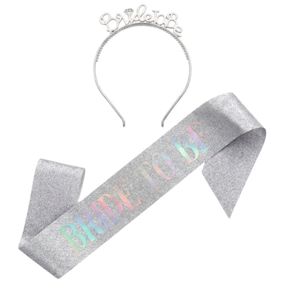 Bride To Be Party Headband With Sash - Silver Colour