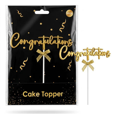 Congratulations Cake Decoration Topper - Plastic - Gold Colour