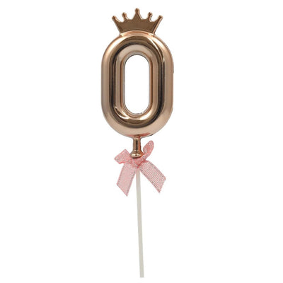 Cake Decoration Topper 0 Number With Crown - Rose Gold Colour
