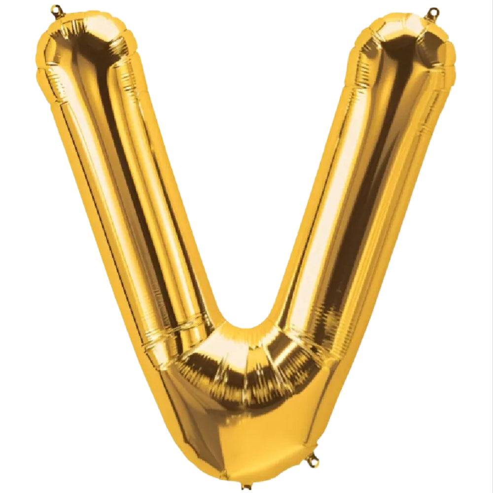 Party Decoration Alphabetic Letter V Foil Balloon - Gold Colour - 32 Inches