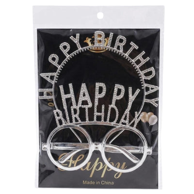 Happy Birthday Party Goggles With Head Band Set - Silver