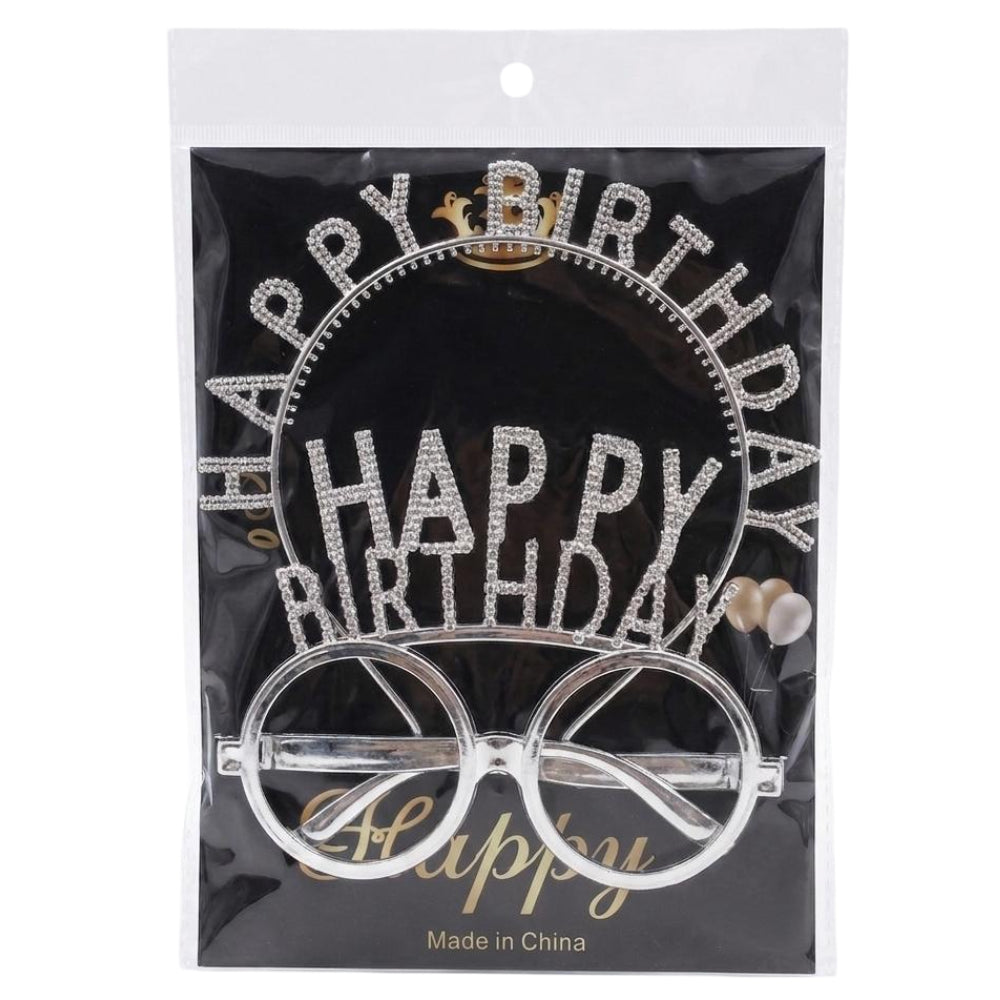 Happy Birthday Party Goggles With Head Band Set - Silver