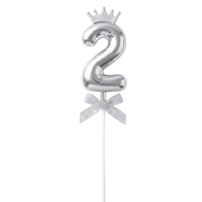 Cake Decoration Topper 2 Number With Crown - Silver Colour