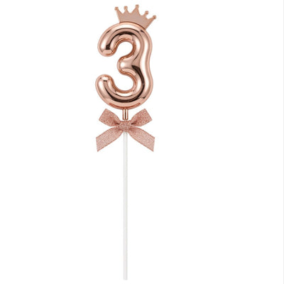 Cake Decoration Topper 3 Number With Crown - Rose Gold Colour