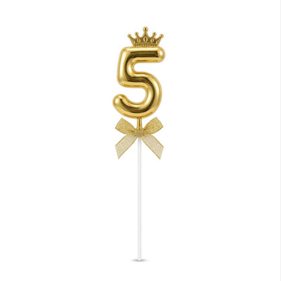 Cake Decoration Topper 5 Number With Crown - Gold Colour