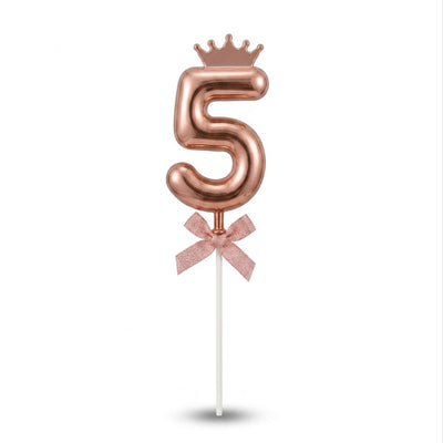 Cake Decoration Topper 5 Number With Crown - Rose Gold Colour