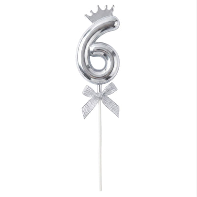 Cake Decoration Topper 6 Number With Crown - Silver Colour
