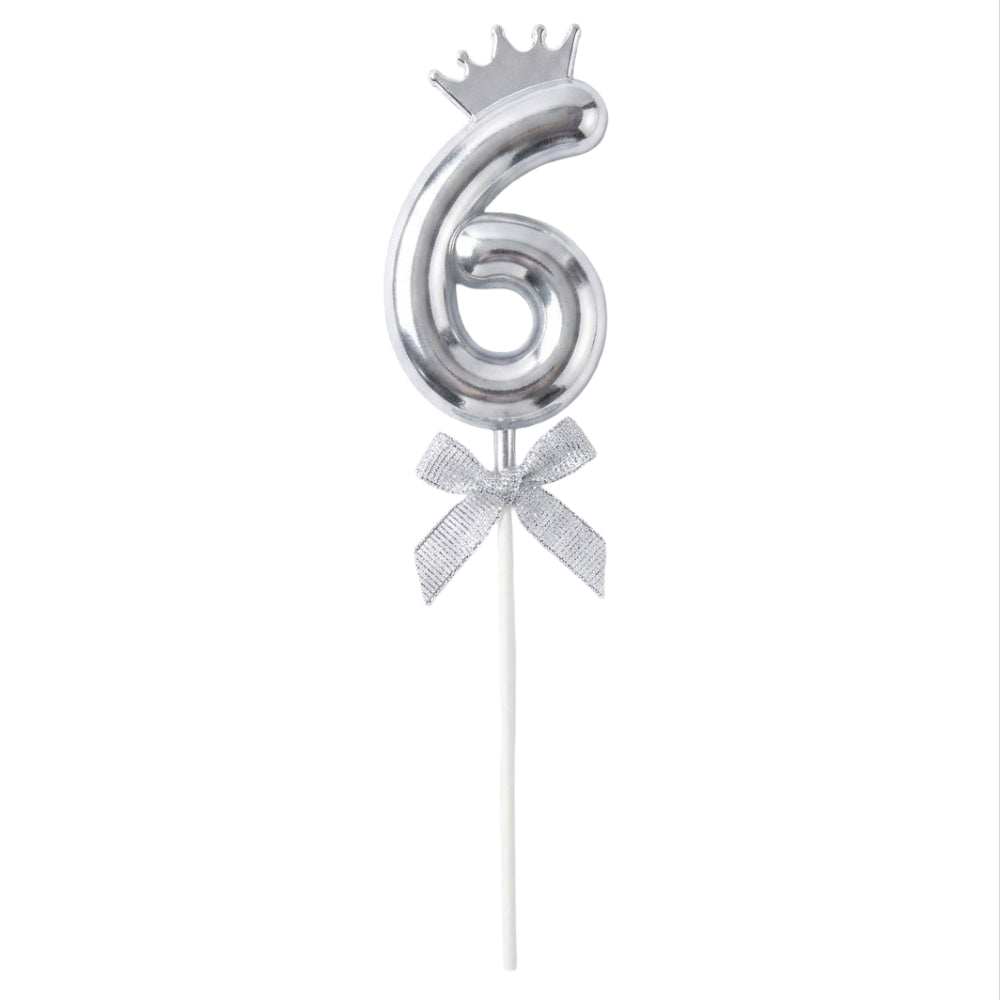 Cake Decoration Topper 6 Number With Crown - Silver Colour