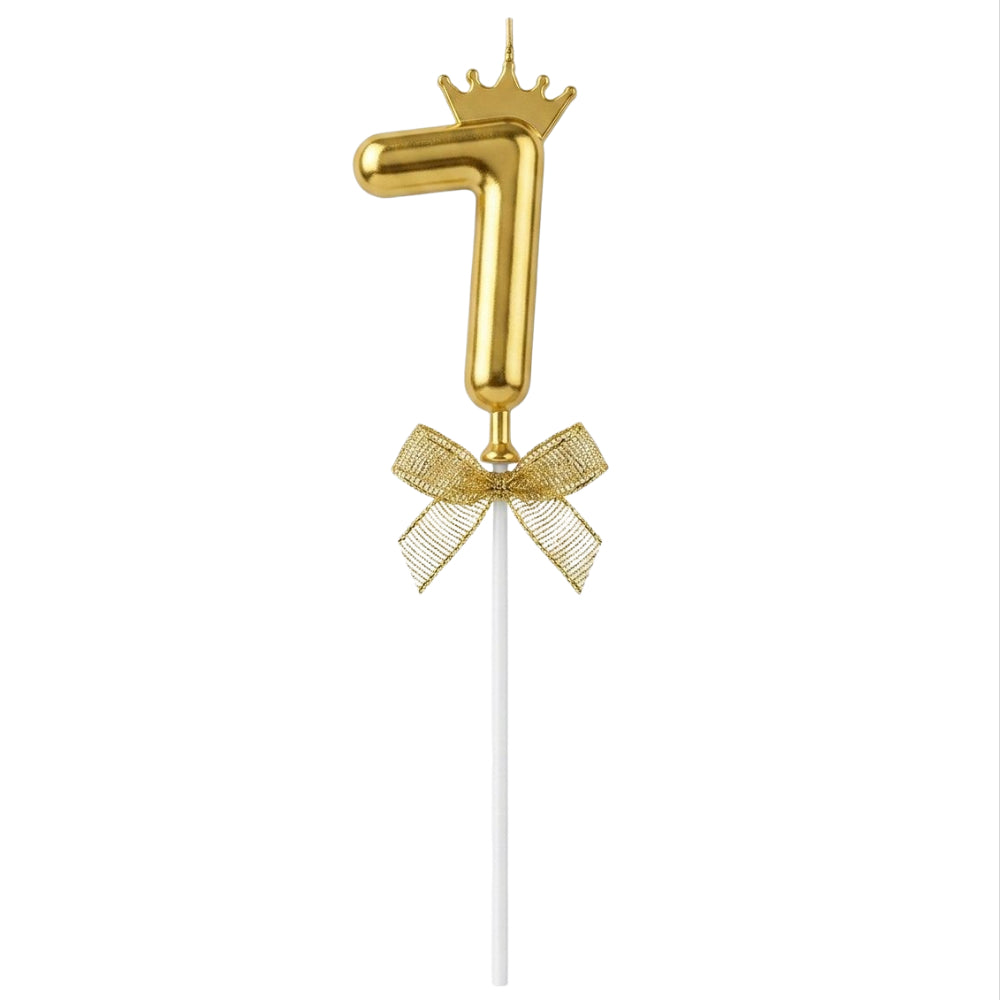 Cake Decoration Topper 7 Number With Crown - Gold Colour