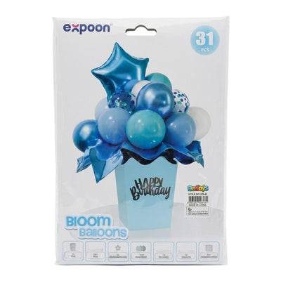 Happy Birthday Bloom Balloon Kit - Blue - 31 Pcs Set