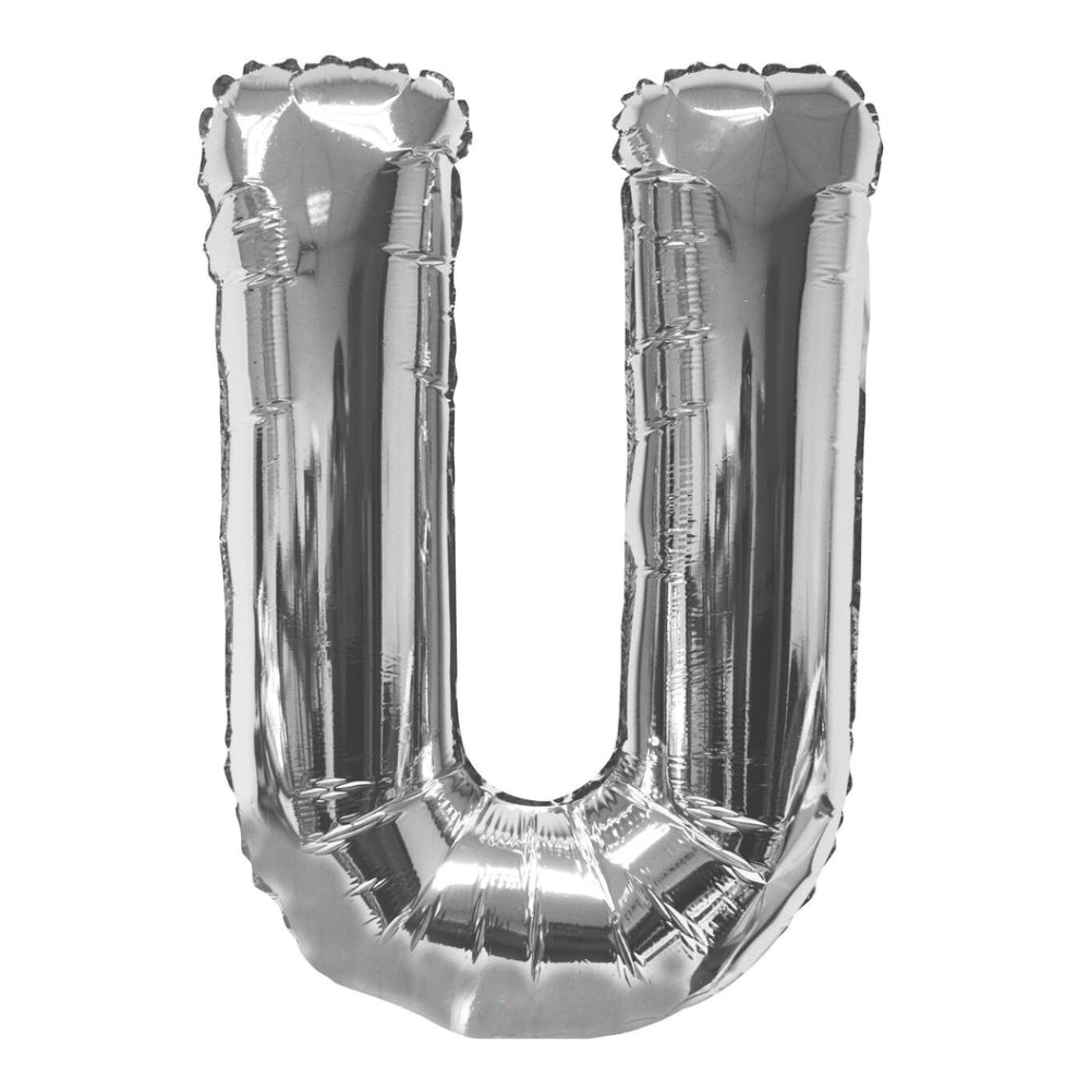 Party Decoration Alphabetic Letter U Foil Balloon - Silver Colour - 32 Inches